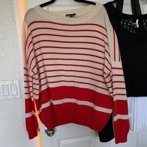Vince Striped Orangey Red and Cream Sweater